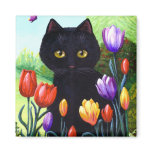Tulips Cute Black Cat Butterfly Creationarts Magnet