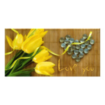 Tulips, heart and Love you Picture Card