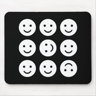 Tumbling Smileys - Black and White Mousemat by artberry