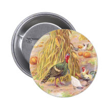 Turkey and Flock of Chickens Vintage Thanksgiving Pin