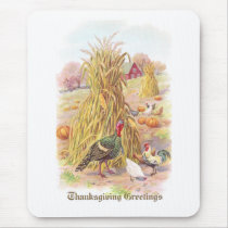 Turkey and Flock of Chickens Vintage Thanksgiving Mousepads