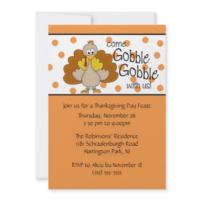 Turkey Gobble, Gobble Thanksgiving Dinner Party Custom Invite by celebrateitinvites