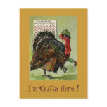Turkey Running Away Thanksgiving Postcard