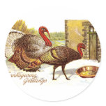 Turkeys in the Snow Vintage Thanksgiving Round Sticker