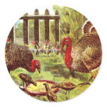 Turkeys in the Yard Eating Mash Round Stickers