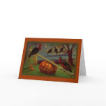 Turkeys Seesaw on Pumpkin Vintage Thanksgiving Card