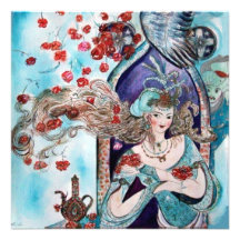 TURKISH FAIRY TALE ,bright red blue white Personalized Invitation