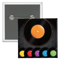 Turntable Records In Vivid Colors Pinback Button