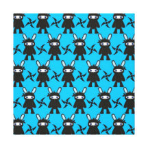 Turquoise and Black Ninja Bunny Pattern Canvas Print