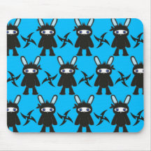 Turquoise and Black Ninja Bunny Pattern Mousemat