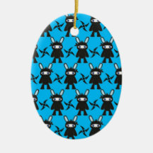 Turquoise and Black Ninja Bunny Pattern Christmas Tree Ornament