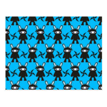 Turquoise and Black Ninja Bunny Pattern Postcard