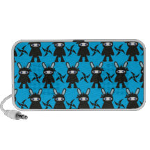Turquoise and Black Ninja Bunny Pattern Notebook Speakers