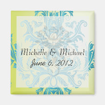 turquoise and lime green ornate damask.ai fridge magnets