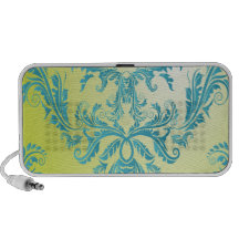 turquoise and lime green ornate damask design notebook speakers