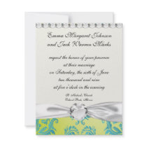turquoise and lime green ornate damask announcement