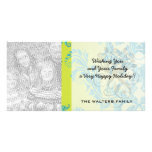 turquoise and lime green ornate damask photo cards