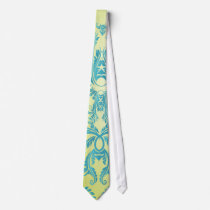 turquoise and lime green ornate damask neck tie
