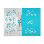 Turquoise and Silver Floral Save the Date postcards