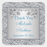Turquoise and Silver Floral Wedding Favour Sticker