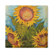 Turquoise and Sunflower Refrigerator Magnet