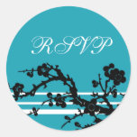 Turquoise Black Floral RSVP Envelope Seals Stickers