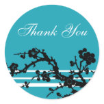 Turquoise Black Floral Thank You Envelope Seals Sticker
