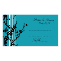 Turquoise Black Floral Wedding Place Setting Cards Business Card Template