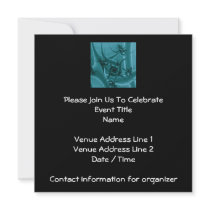 Turquoise Blue and Teal Fractal Art Design. Personalized Invitations