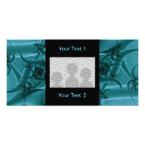 Turquoise Blue and Teal Fractal Art Design. Personalized Photo Card