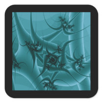 Turquoise Blue and Teal Fractal Art Design. Square Sticker