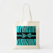 Turquoise Blue & Black Zebra Glitter Stripes Bags