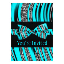 Turquoise Blue & Black Zebra Glitter Stripes Card