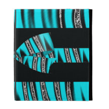 Turquoise Blue & Black Zebra Glitter Stripes iPad Cases