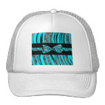 Turquoise Blue & Black Zebra Glitter Stripes Mesh Hats