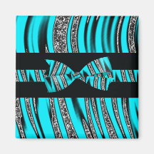 Turquoise Blue & Black Zebra Glitter Stripes Magnets