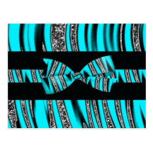 Turquoise Blue & Black Zebra Glitter Stripes Post Card