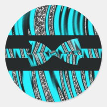 Turquoise Blue & Black Zebra Glitter Stripes Stickers