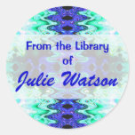 turquoise blue book plate round stickers