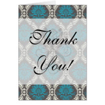 turquoise blue cream and brown lovely damask greeting cards
