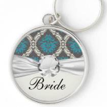 turquoise blue cream and brown lovely damask keychain