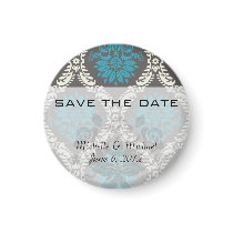 turquoise blue cream and brown lovely damask fridge magnet