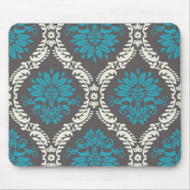 turquoise blue cream and brown lovely damask mousepads
