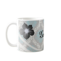 turquoise blue cream and brown lovely damask coffee mug