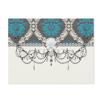 turquoise blue cream and brown lovely damask post card