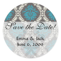 turquoise blue cream and brown lovely damask stickers