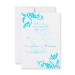 Turquoise Blue Damask Leaf Print Wedding Response Personalized Invitations