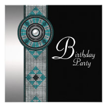 Turquoise Blue Native American Birthday Party Announcements