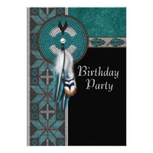 Turquoise Blue Native American Birthday Party Personalised Invitation