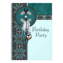 Turquoise Blue Native American Birthday Party Custom Invite